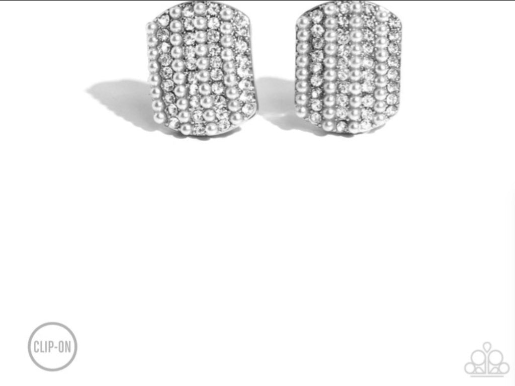Glittering Generosity- White Clip On Earrings