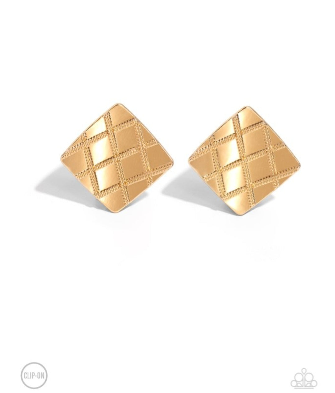 Plaid and Simple- Gold Clip on Earrings