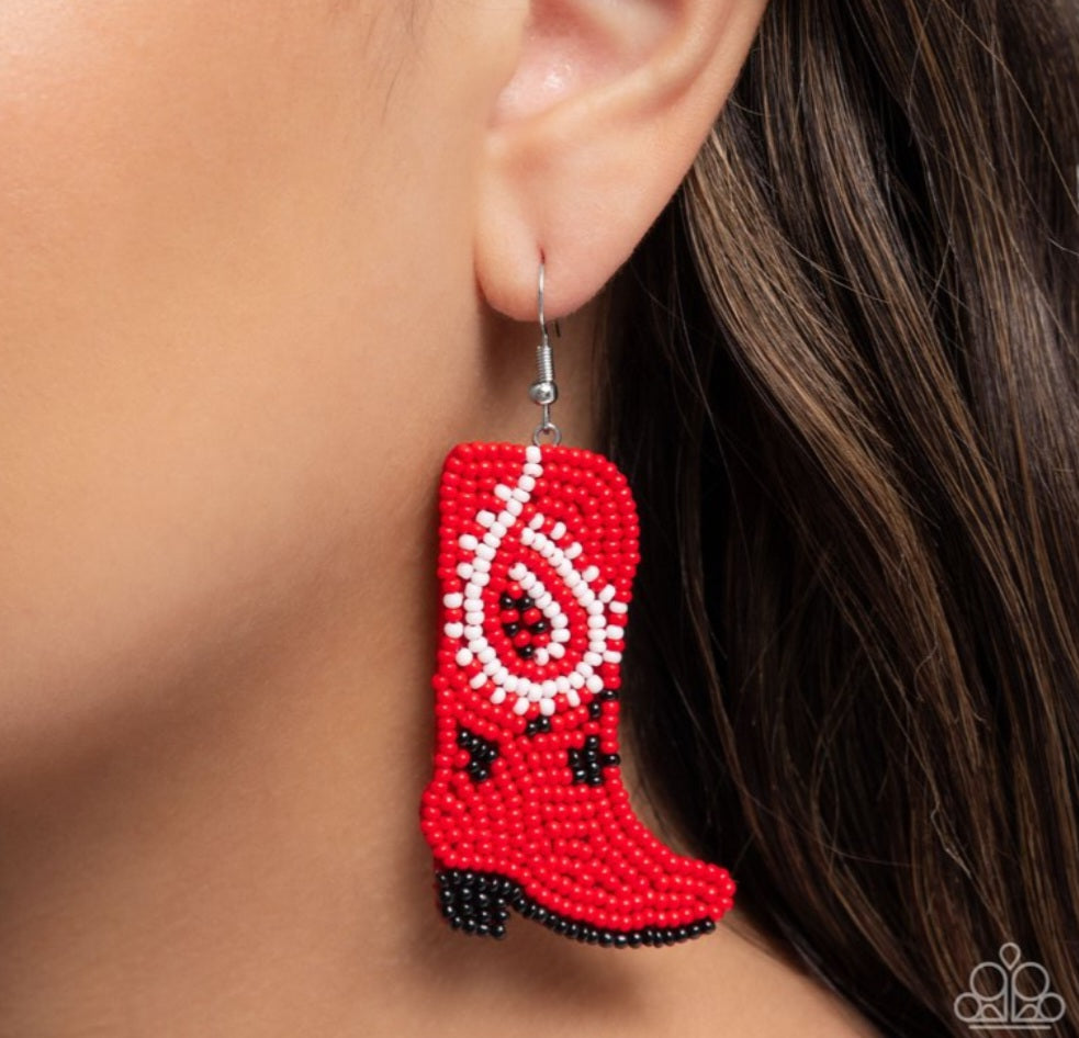 Western Webbing- Red boot Earrings