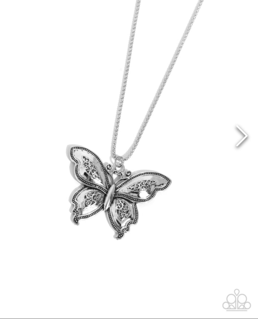 Aerial Attraction- Butterfly Necklace-Silver