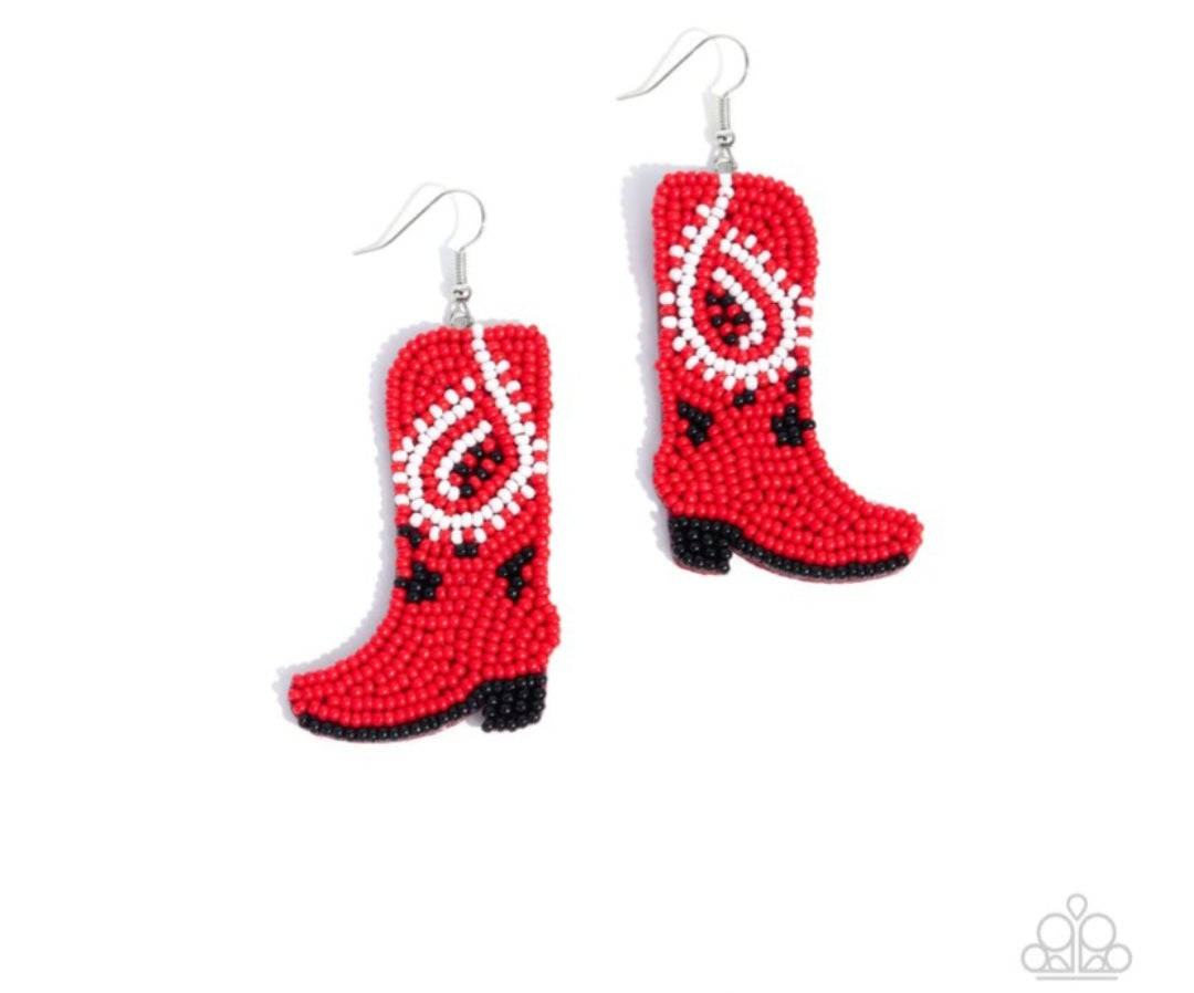 Western Webbing- Red boot Earrings