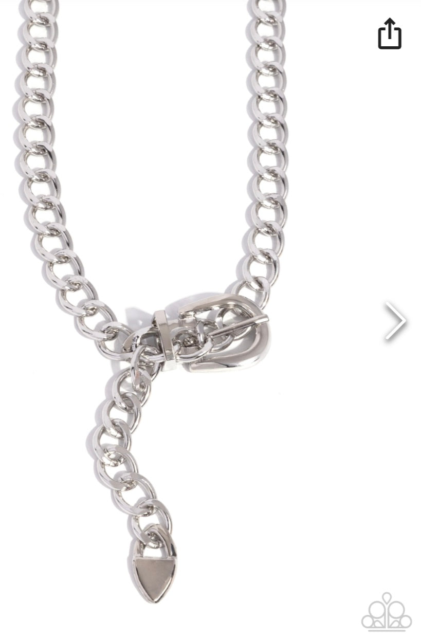 Bold Buckle- Silver Necklace