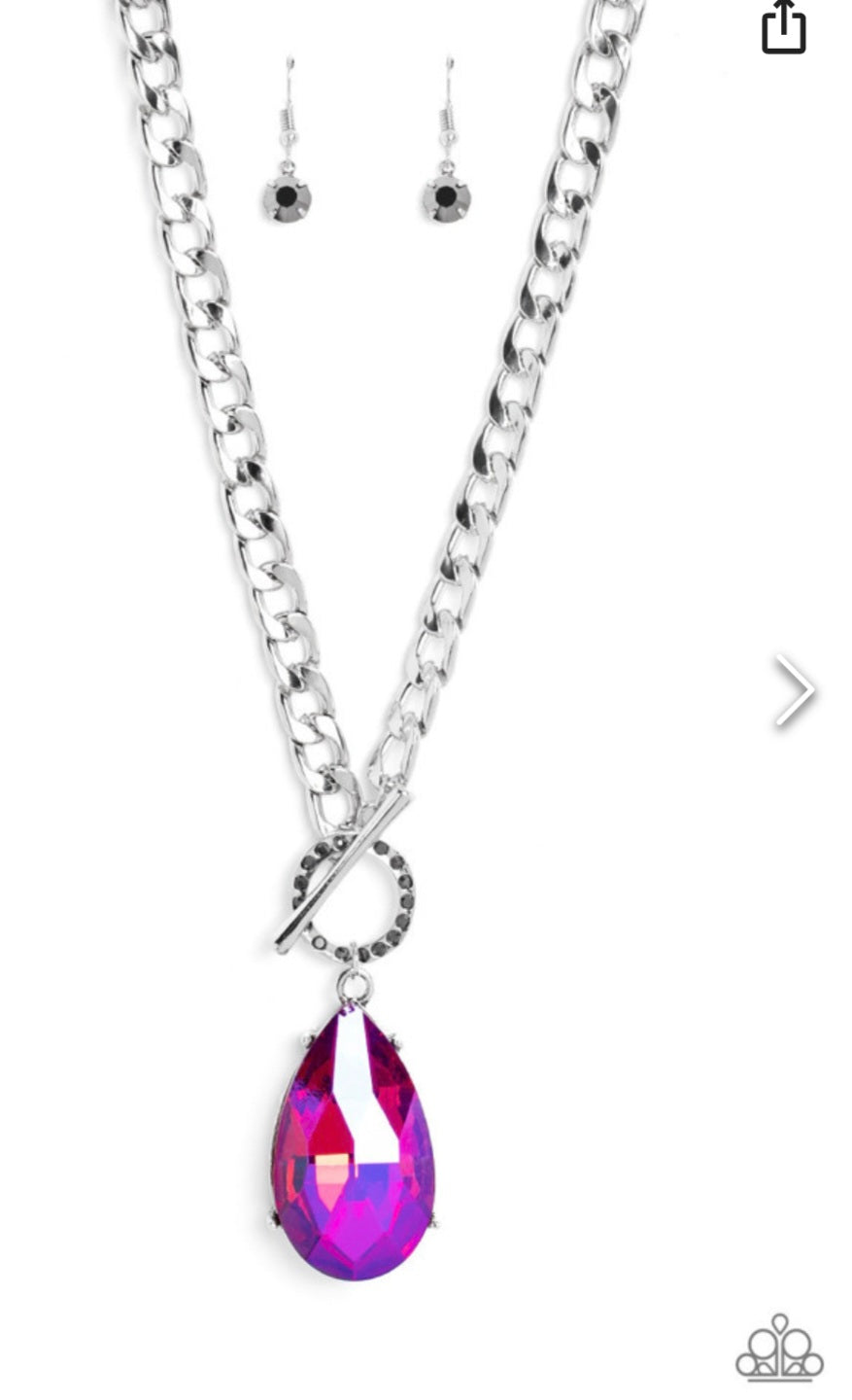 Edgy Exaggeration- Pink Necklace