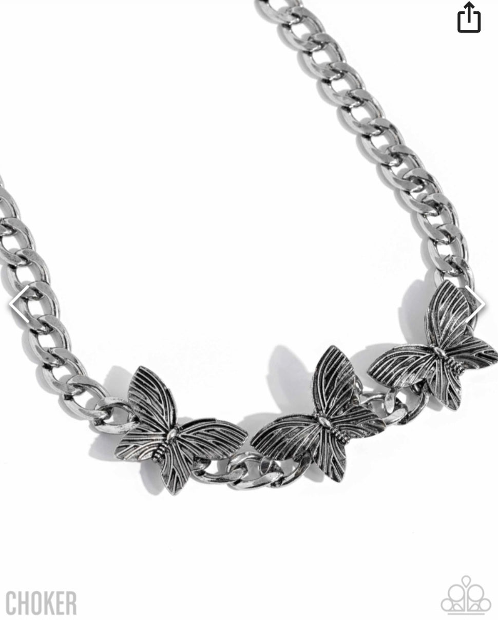 Aerial Ambition- Silver Butterfly Choker Necklace