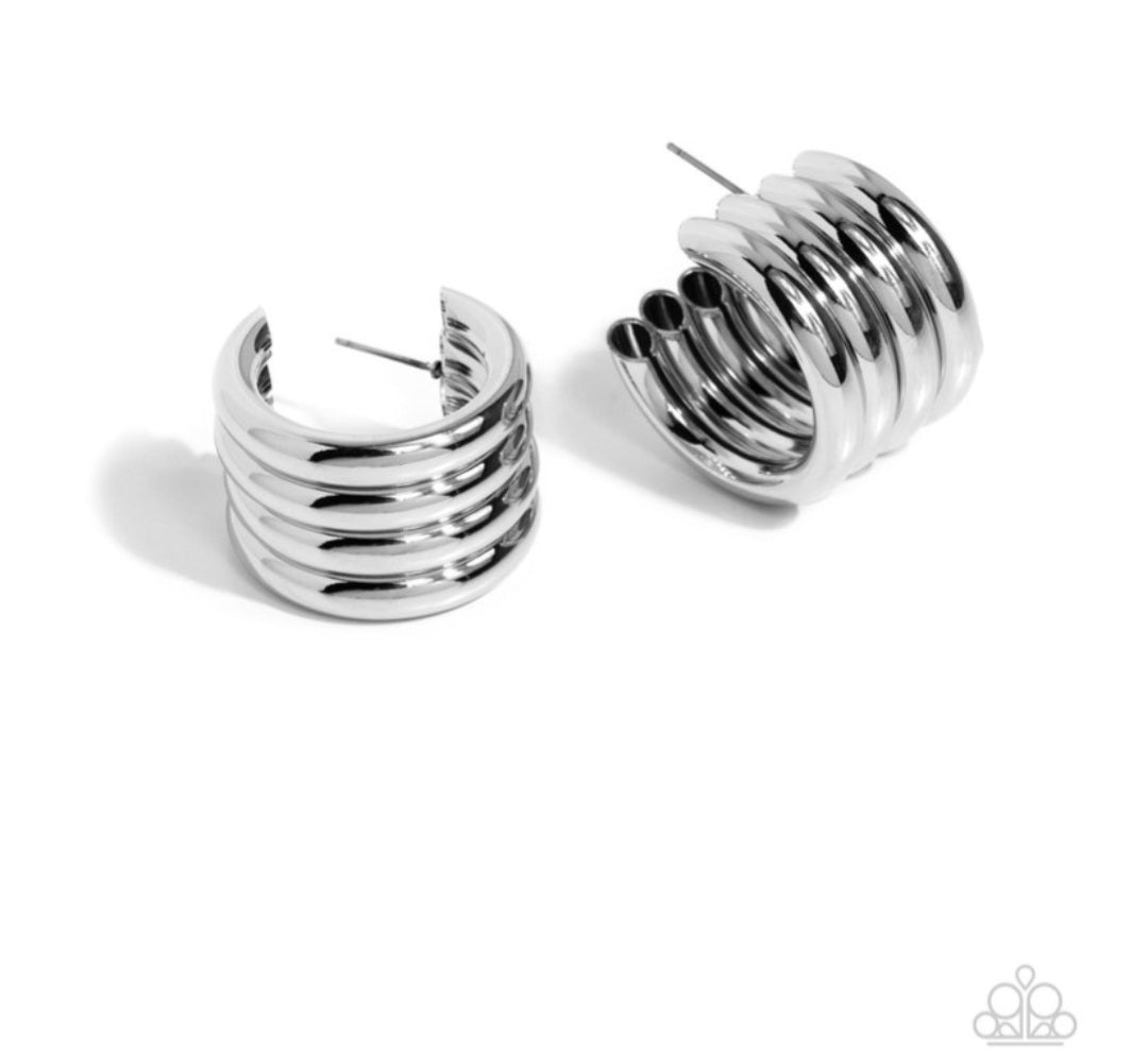 Continuous Construction-Silver Earrings triple hoop