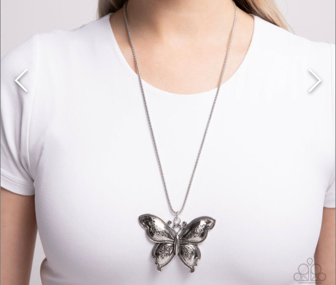 Aerial Attraction- Silver Butterfly Necklace