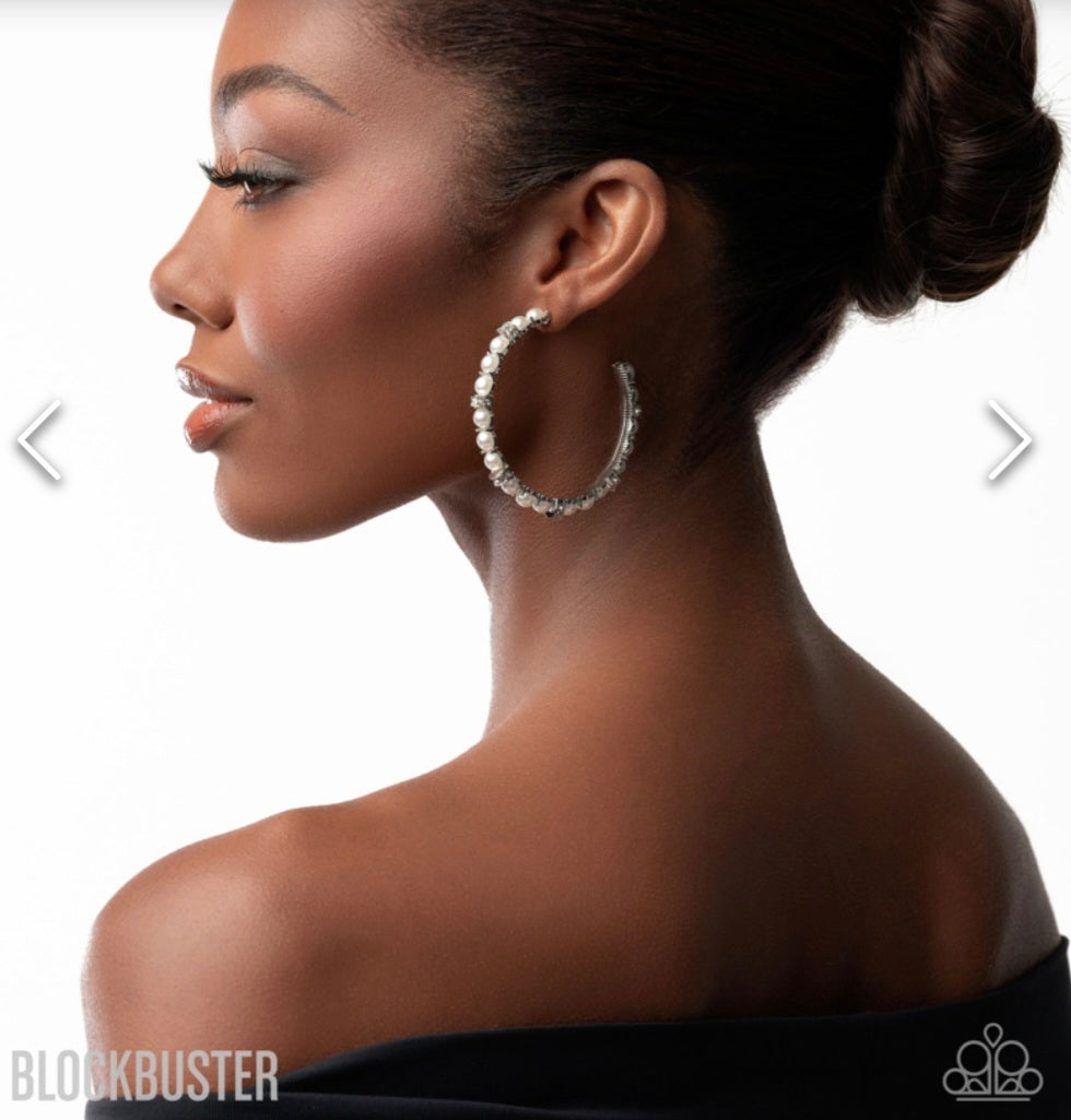 Classical Ballet- White Pearl hoop Earrings