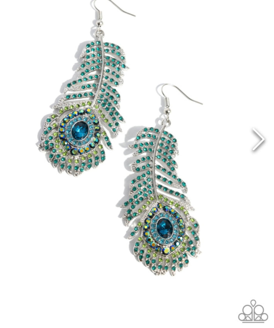 Prized Peacock- Green Earrings