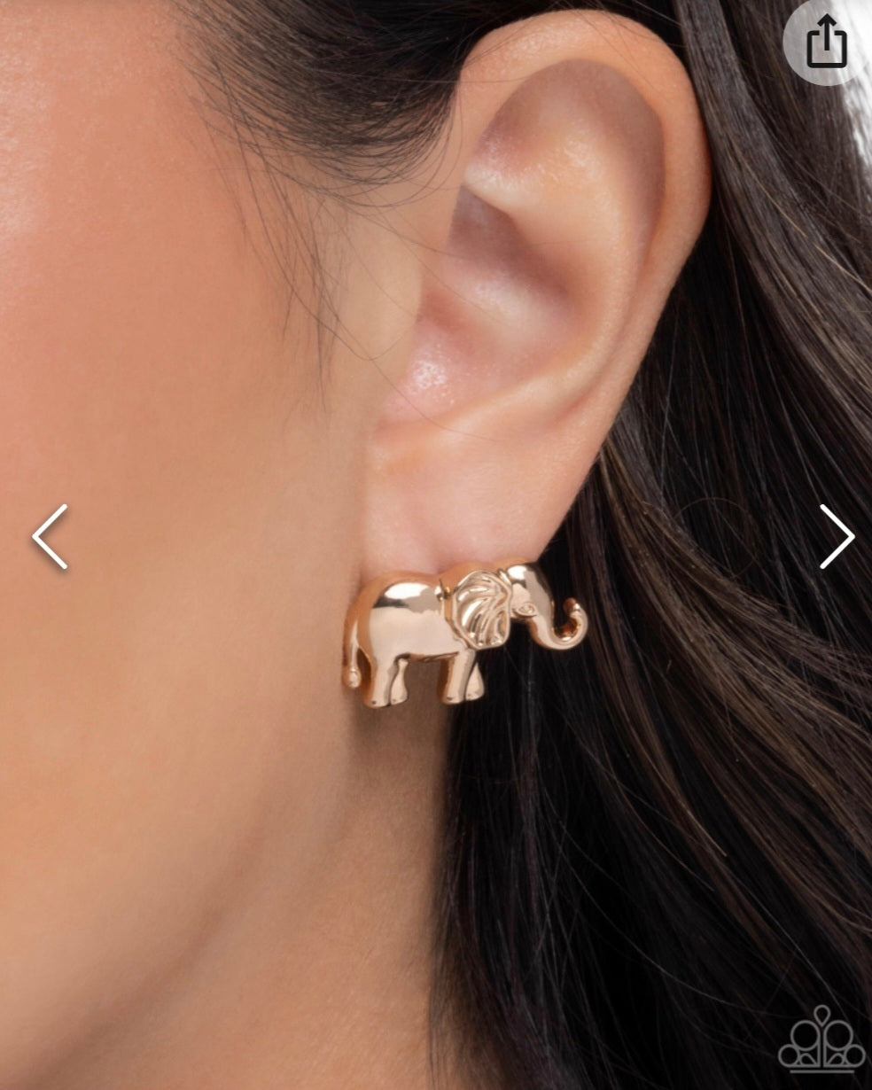 Elephant Eloquence- Gold Earrings