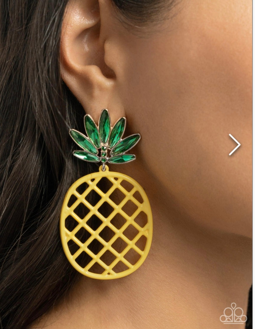 Pineapple Passion-Yellow Earrings