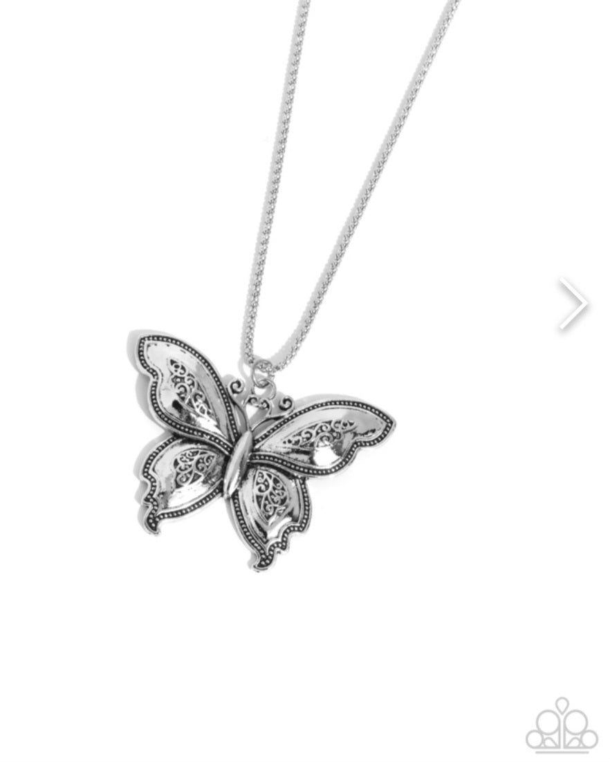 Aerial Attraction- Silver Butterfly Necklace