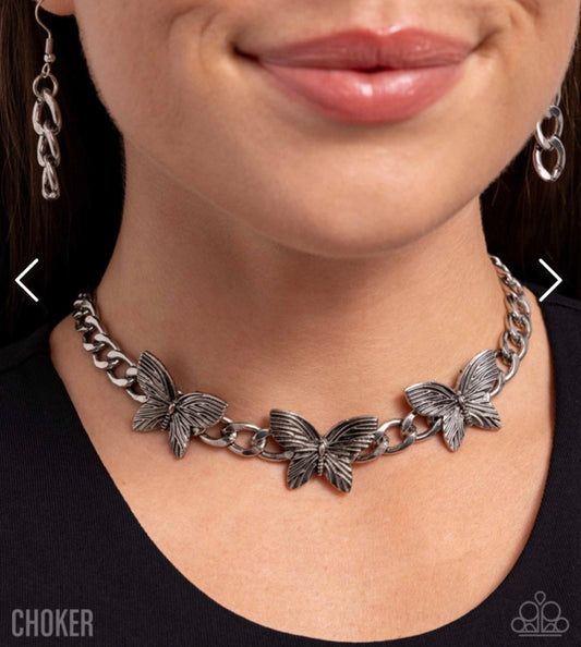 Aerial Ambition- Silver Butterfly Choker Necklace