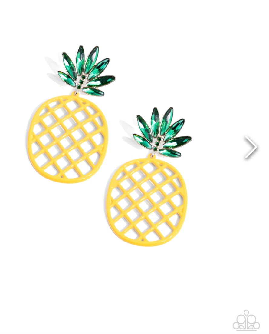 Pineapple Passion-Yellow Earrings