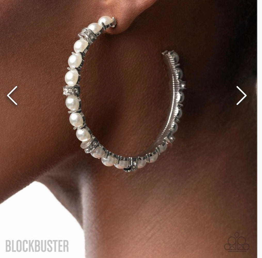 Classical Ballet- White Pearl hoop Earrings