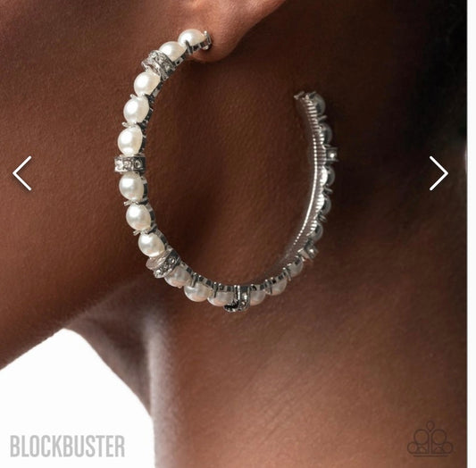Classical Ballet- White Pearl hoop Earrings