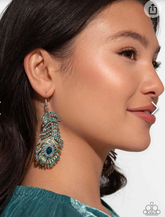 Prized Peacock- Green Earrings