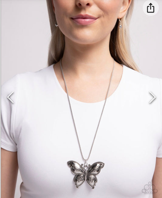 Aerial Attraction- Butterfly Necklace-Silver