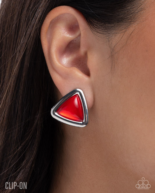Triangular Taste-Red Clip-On Earrings