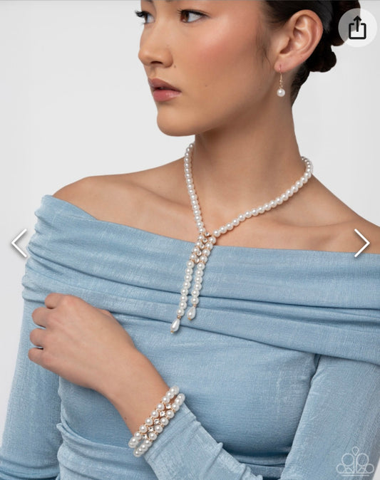 Paid in Pearls- Gold Pearl Necklace & Bracelet set