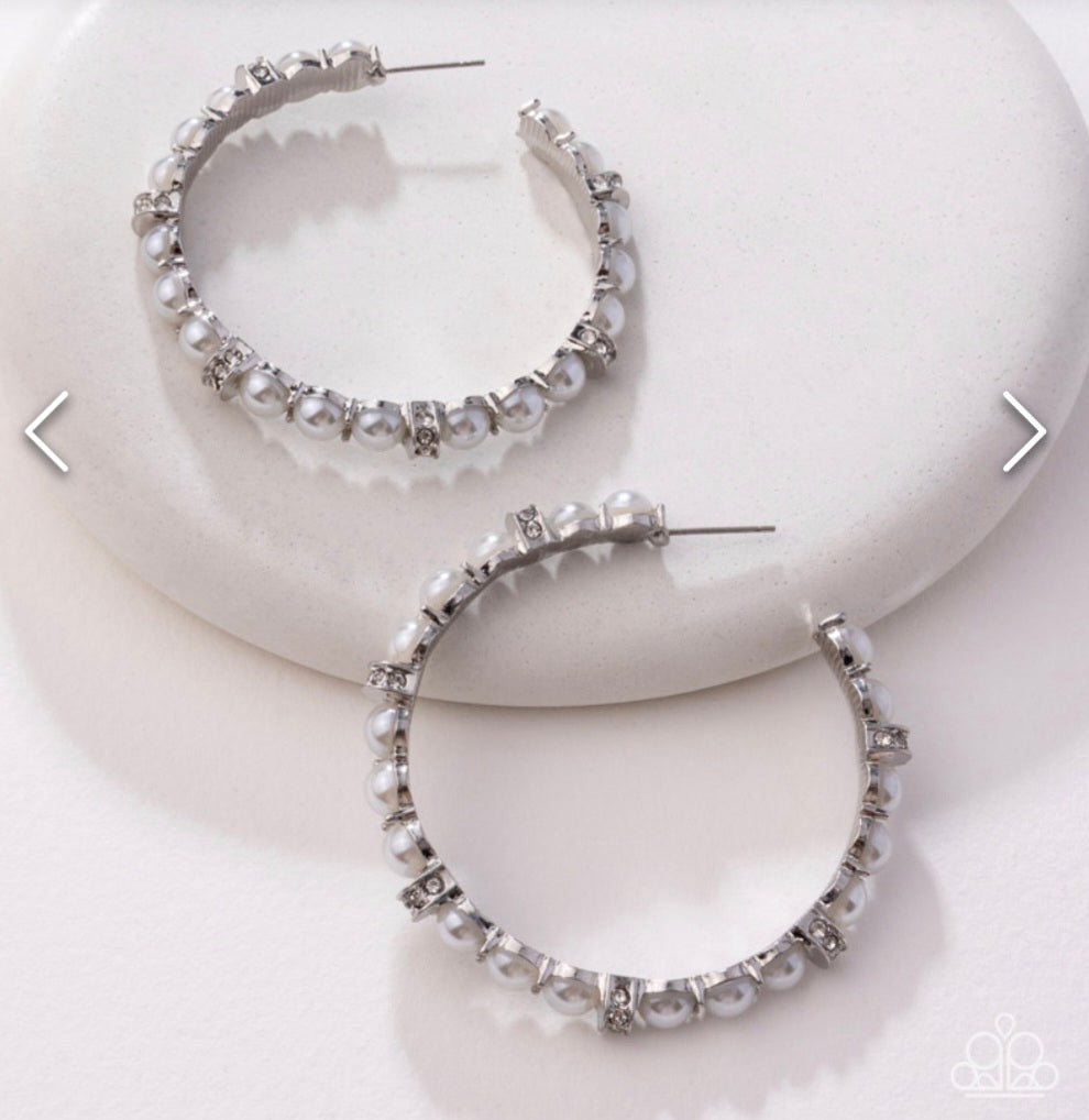 Classical Ballet- White Pearl hoop Earrings