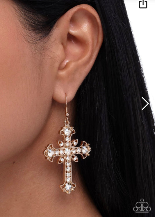 Heavenly Hosts- Gold cross Earrings