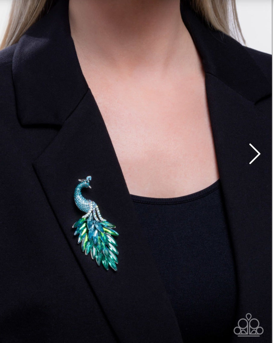 Peacock Pedastal - Blue Brooche