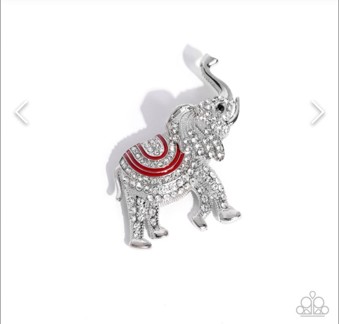 Elephant Embrace-Red Brooche