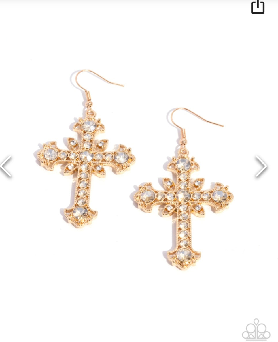 Heavenly Hosts- Gold cross Earrings