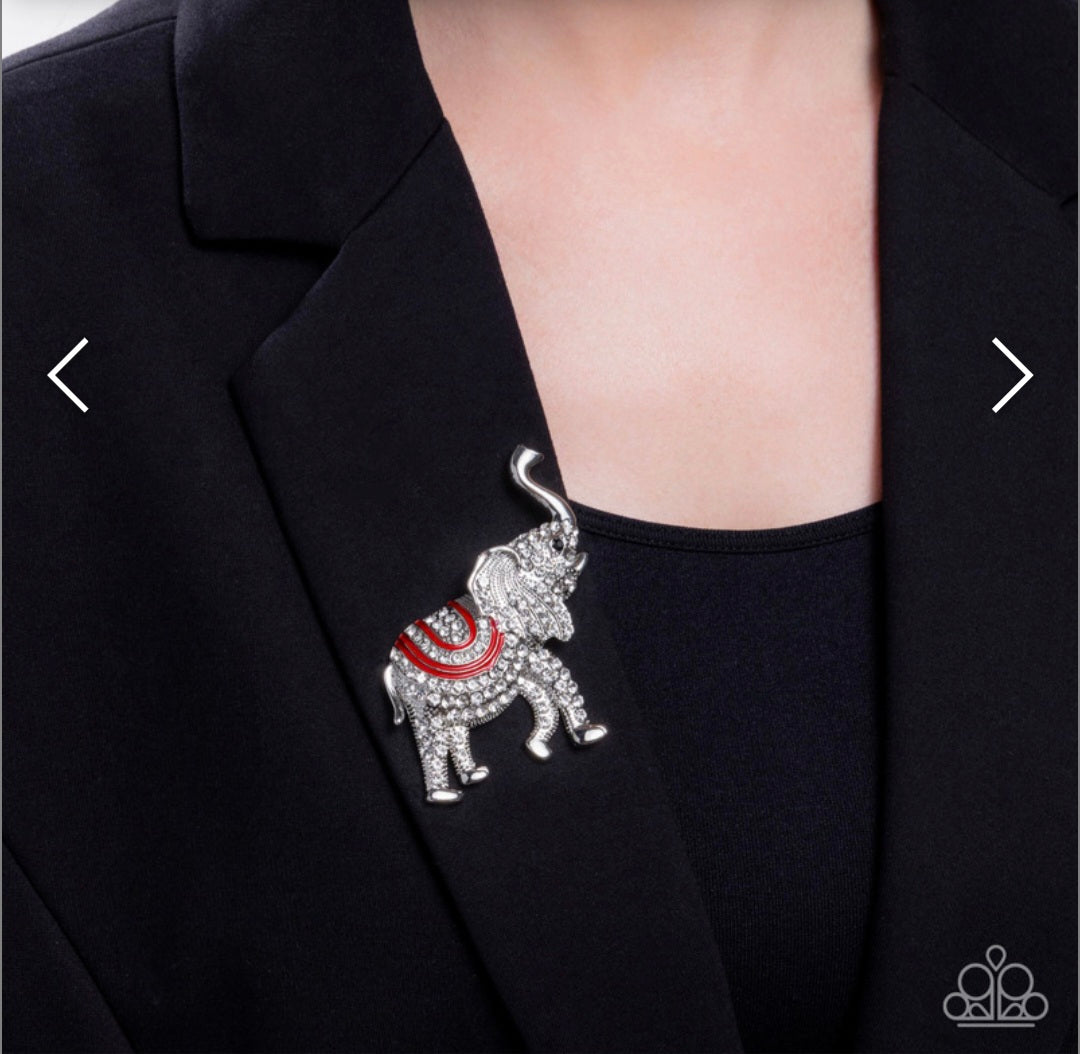 Elephant Embrace-Red Brooche
