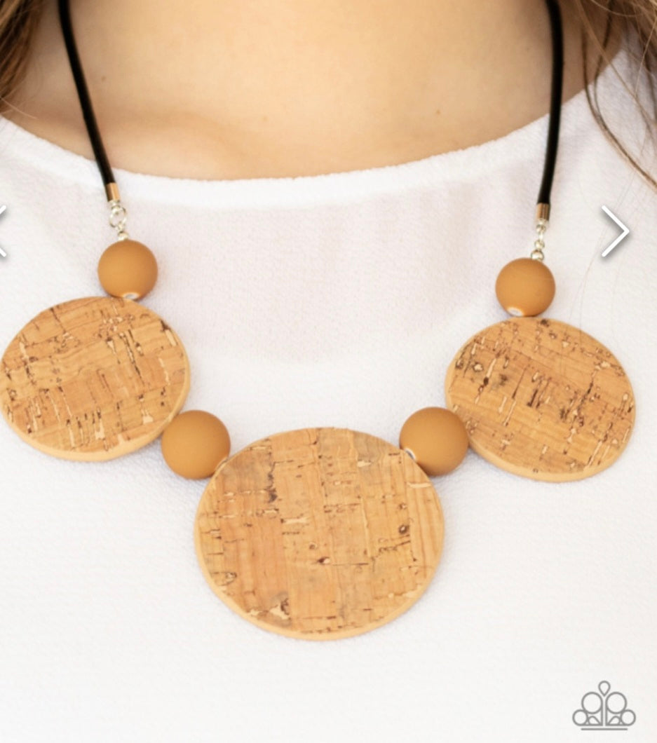 Pop the Cork- Brown Necklace