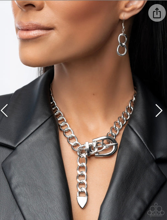 Bold Buckle-  Silver Necklace